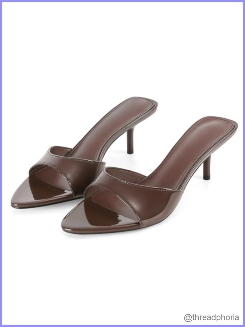 Women's Kitten Heel Mules Pointed Open Toe Patent Faux Leather Slip On Heeled